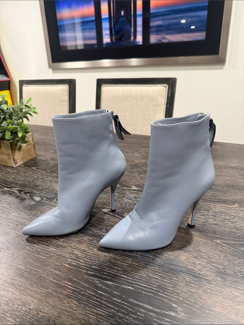 Stuart Weitzman Pointed-Toe Ankle Boot in Pale Blue Gray